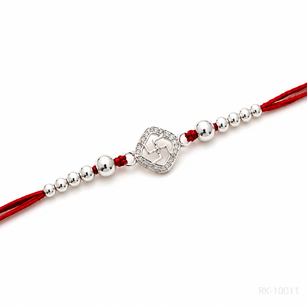 Swastik Rakhi - Silver Dhaga Rakhi